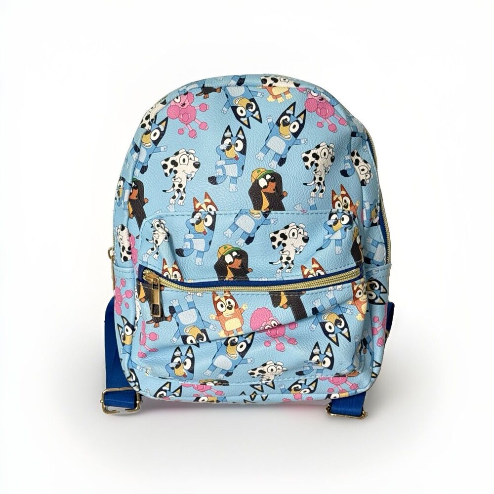 Bluey Bingo Mini Kids Backpack Faux Leather All Over Print Blue Bag 2018